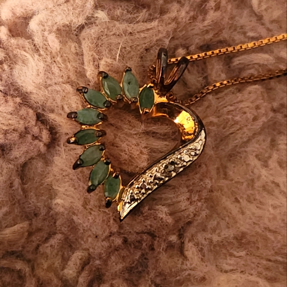 Vintage Gold/Sterling Silver and Vermeil Green Heart Necklace